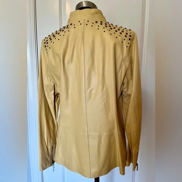 Studded Beige Leather Jacket - Picture 3 of 11